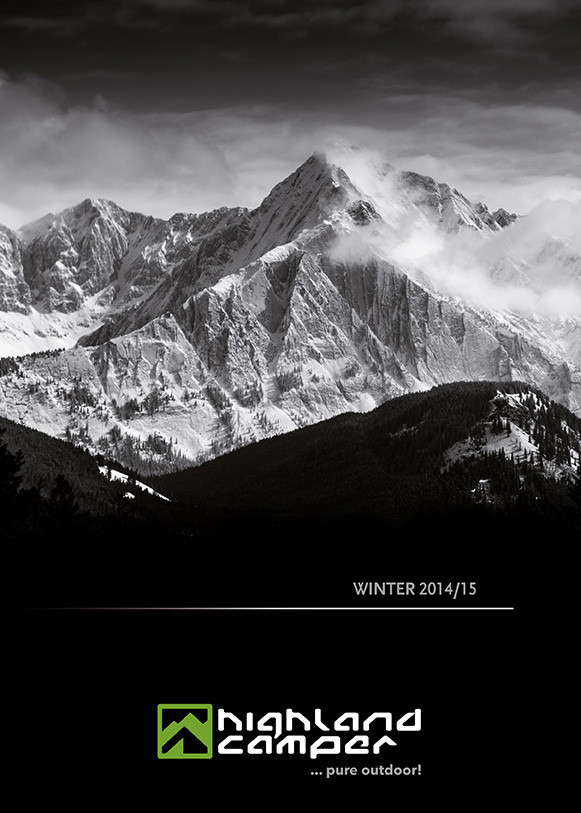 Highland Camper Katalog Winter 2014/15 — Titelmotiv mit verschneitem Bergkamm, Foto: Bastian Morell